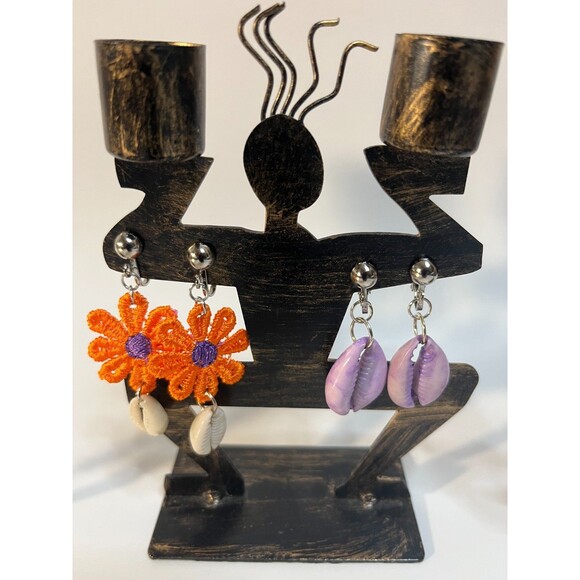 African Bone Cowrie Clip On Earrings 3 Pair Dangles2-3" Boho Hippie USA Made F3 - Picture 4 of 9